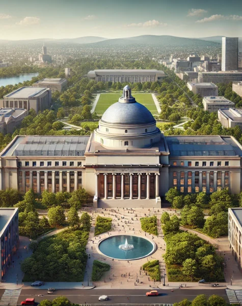 DALL·E 2024-12-11 14.26.41 - A realistic depiction of MIT (Massachusetts Institute of Technology) in Cambridge, featuring its iconic Great Dome building and surrounding campus gre