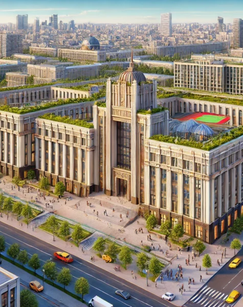 DALL·E 2024-12-11 14.40.10 - A realistic depiction of Higher School of Economics (HSE) in Moscow, Russia, featuring a modern university building with contemporary architecture and