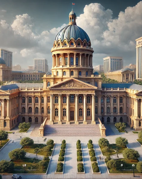 DALL·E 2024-12-11 15.57.21 - A realistic depiction of Baku State University in Baku, Azerbaijan, showcasing its historic main building with classical architecture and a vibrant ca