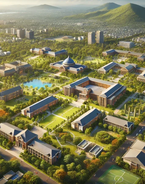 DALL·E 2024-12-11 16.11.30 - A realistic depiction of the University of KwaZulu-Natal in South Africa, showcasing its multiple campuses with lush greenery and modern academic faci