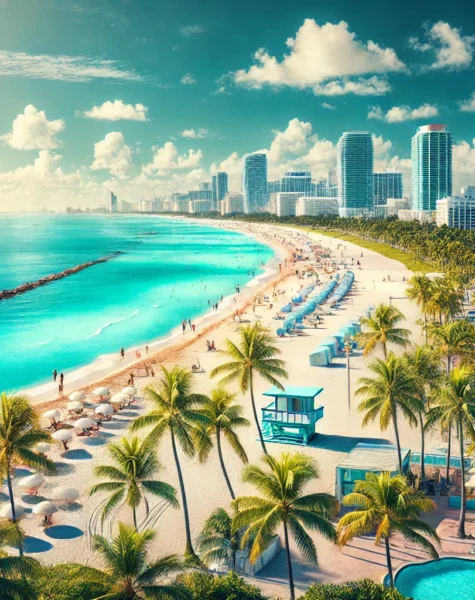 DALL·E 2024-12-11 16.28.17 - A beautiful view of Miami Beach, Florida, featuring clear blue waters, white sandy beaches, and palm trees under a bright sunny sky