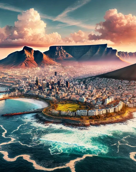 DALL·E 2024-12-11 16.54.31 - A scenic view of Cape Town, South Africa, featuring the iconic Table Mountain, the cityscape, and the coastline with vibrant natural beauty