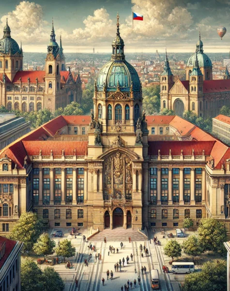 DALL·E 2024-12-11 17.50.36 - A detailed image of Charles University in Prague with its historical architecture and students walking around the campus, showcasing its prestigious r